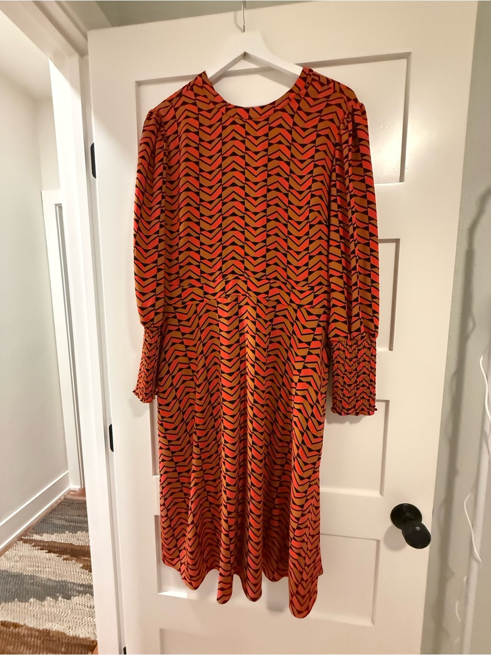 Halogen Orange and Black Chevron Long-Sleeve Midi Dress